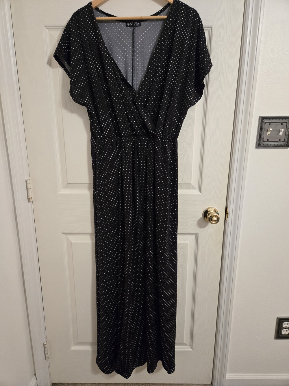 Bella Flore Black And White Polka Dot Faux-Wrap Maxi Dress Size 2X